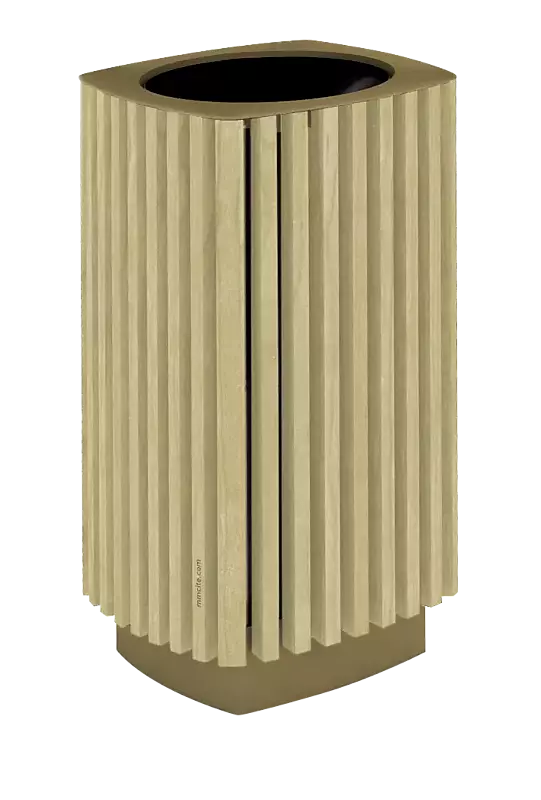 Abfallbehälter QUINBIN, quadratisch abgerundet, Korpus: Robinienholzbelattung, Stahlteile in RAL 8024 beigebraun