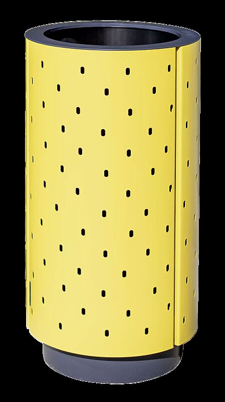 Abfallbehälter QUINBIN, rund, Korpus: gestanztes Stahlblech, Stahlteile in RAL 1021 rapsgelb und RAL 7016 anthrazitgrau
