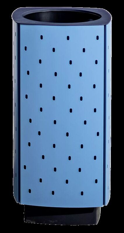 Abfallbehälter QUINBIN, quadratisch abgerundet, Korpus: gestanztes Stahlblech, Stahlteile in RAL 5024 pastellblau und RAL 7016 anthrazitgrau