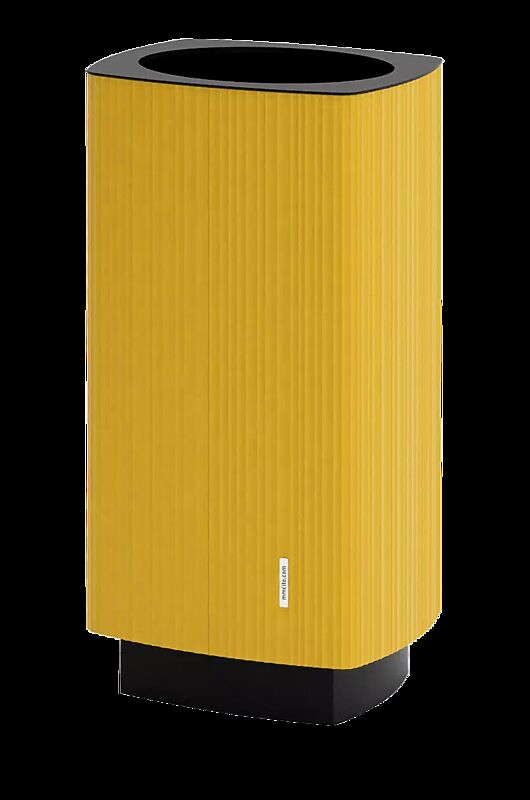 Abfallbehälter QUINBIN, quadratisch abgerundet, Korpus: Aluminiumprofile in RAL 1012 zitronengelb, Stahlteile in RAL 7016 anthrazitgrau