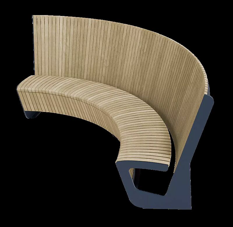 Sitzbank LANDSCAPE COMPACT mit Rückenlehne, gebogen, Bankform Innenradius, mit Robinienholzbelattung, Stahlteile in RAL 7043 verkehrsgrau