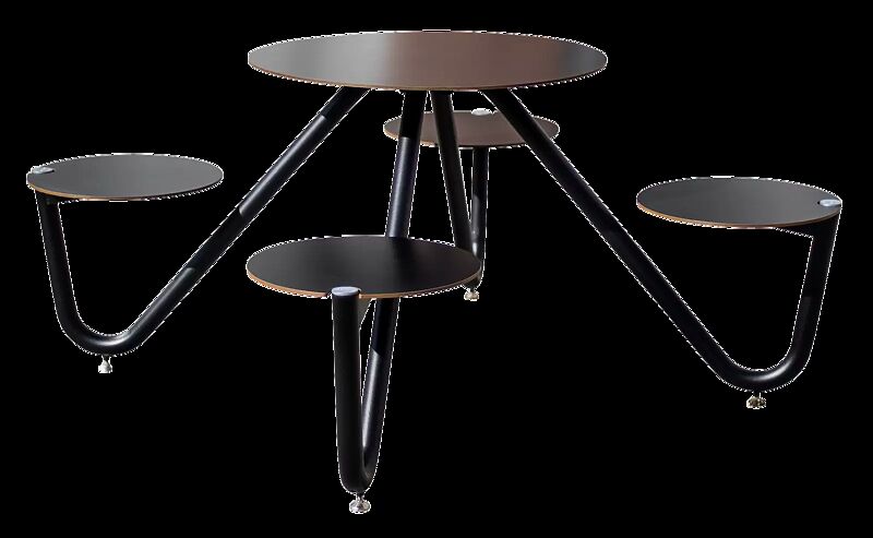 Bank-Tisch-Kombination ORBIT mit rundem Tisch, 4-Sitzer, HPL-Auflage in schwarz, Stahlteile in RAL 9005 tiefschwarz
