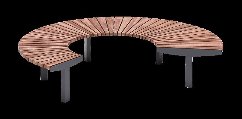 Rundbank LAGO ohne Rückenlehne, Breite 2300 mm, mit Jatobaholzbelattung, Stahlteile in RAL 7016 anthrazitgrau