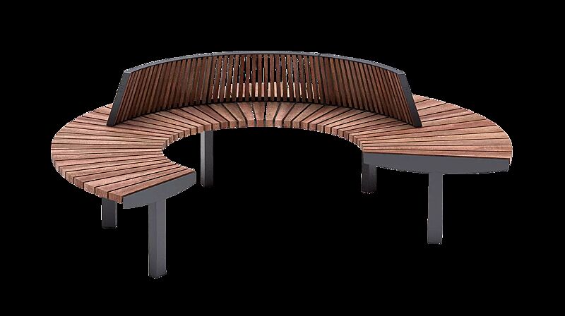 Rundbank LAGO mit einer Rückenlehne, Breite 2300 mm, mit Jatobaholzbelattung, Stahlteile in RAL 7016 anthrazitgrau