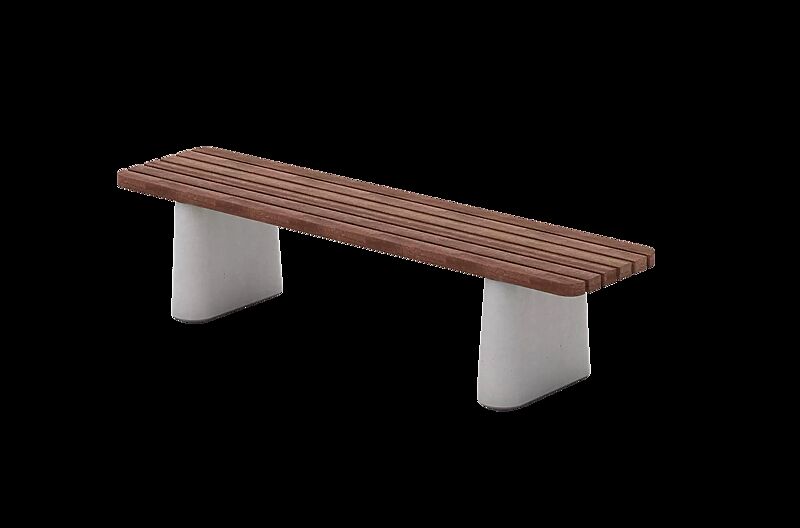 Sitzbank REFORMA ohne Rückenlehne, gerade, mit Längsbelattung, Breite 1800 mm, mit Jatobaholzbelattung, HSC®-Beton in hellgrau