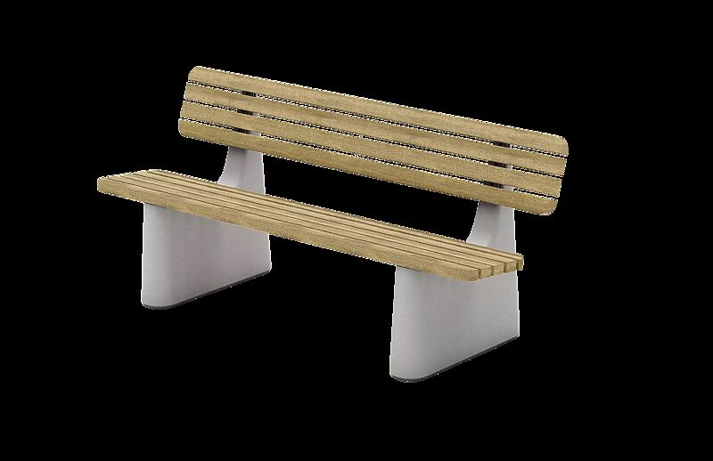 Sitzbank REFORMA mit schmaler Rückenlehne, gerade, mit Längsbelattung, mit Robinienholzbelattung, HSC®-Beton in hellgrau