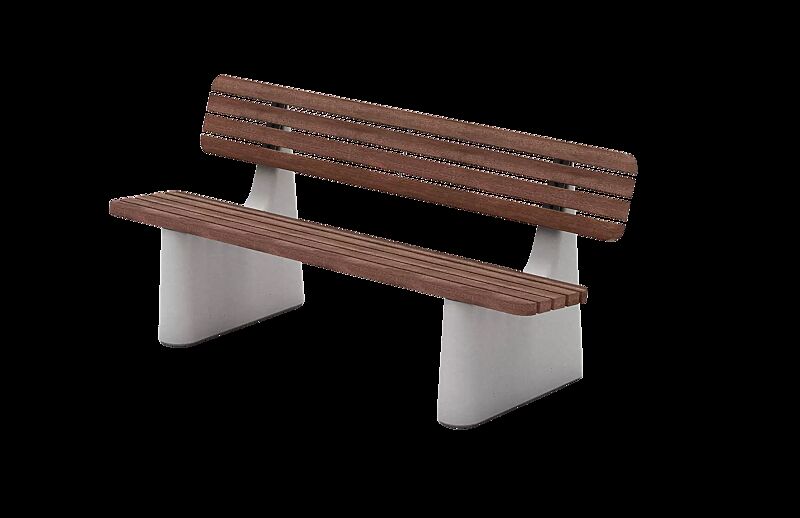 Sitzbank REFORMA mit schmaler Rückenlehne, gerade, mit Längsbelattung, mit Jatobaholzbelattung, HSC®-Beton in hellgrau