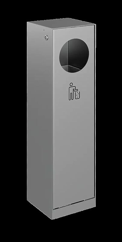 Abfallbehälter CRYSTAL ohne Ascher, 32 Liter, ohne Einwurfklappe, Edelstahl, Siebdruck in RAL 9005 tiefschwarz