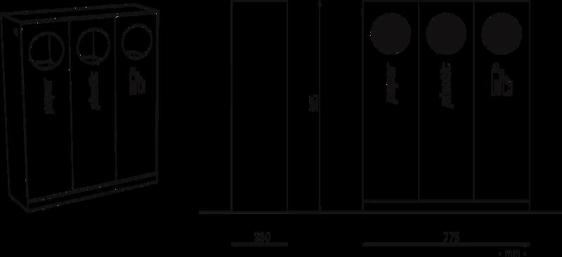 Abfallbehälter CRYSTAL TRIO aus Stahl, ohne Einwurfklappe