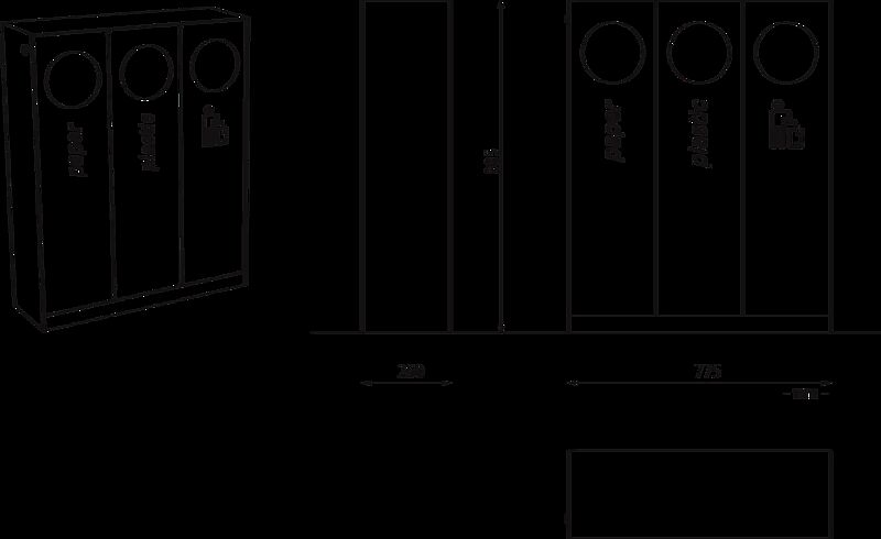Abfallbehälter CRYSTAL TRIO aus Edelstahl, mit Einwurfklappe