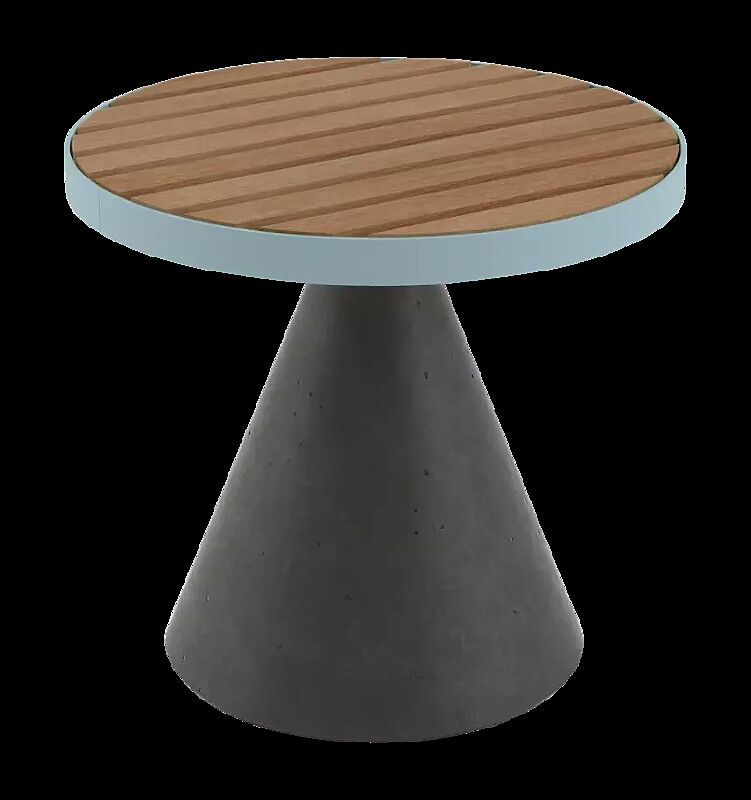 Sitz CONICS mit Jatobaholzbelattung, HPC-Beton in dunkelgrau, Stahlteile in RAL 6027 lichtgrün