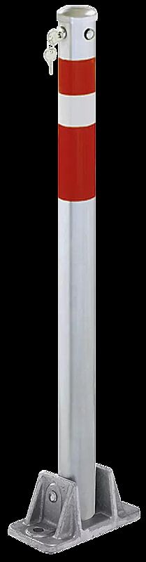 Sperrpfosten ALMERIA, Rundzylinderschloss verschieden schließend, feuerverzinkt mit Reflexfolie rot-weiß