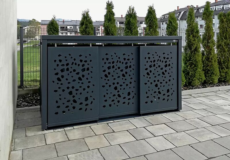 Müllbehälter-Dreifachschrank STYLEOUT® TOMO mit Pflanzdach, Aluminiumkonstruktion in RAL 7016 anthrazitgrau