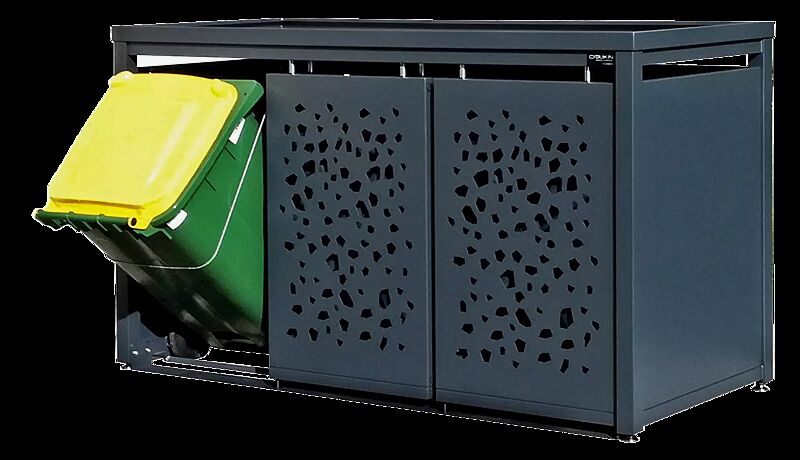 Müllbehälter-Dreifachschrank STYLEOUT® TOMO mit Pflanzdach, Aluminiumkonstruktion in RAL 7016 anthrazitgrau