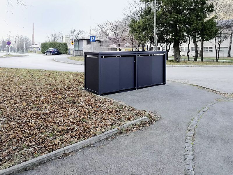 Müllbehälter-Vierfachschrank STYLEOUT® BLANK mit Pflanzdach, Aluminiumkonstruktion in RAL 7016 anthrazitgrau