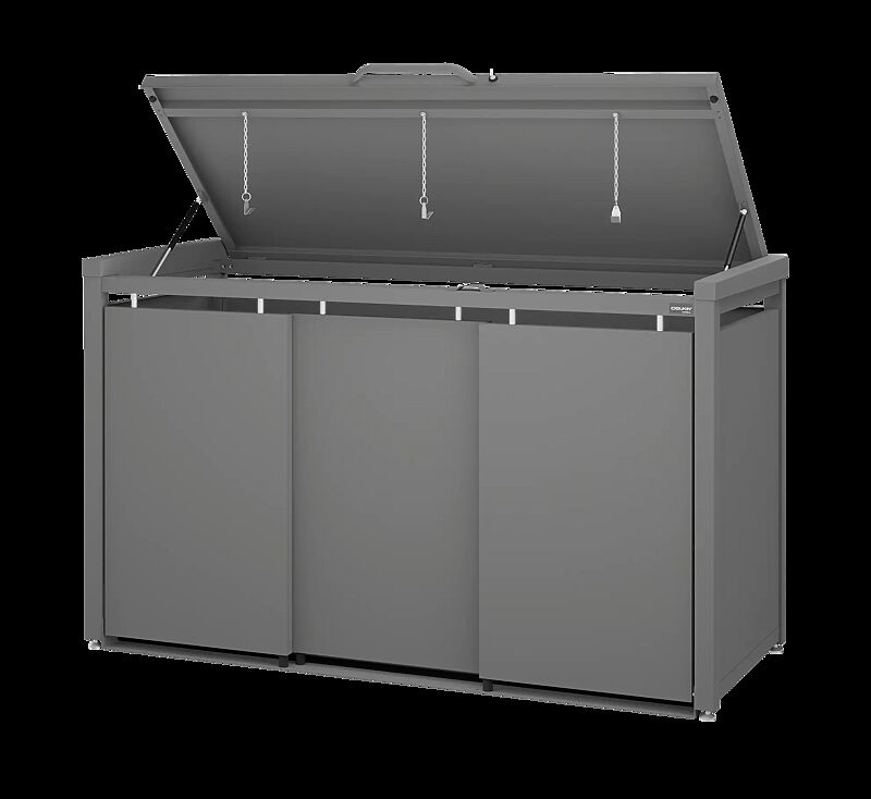 Müllbehälter-Dreifachschrank STYLEOUT® BLANK, mit Klappdach, Aluminiumkonstruktion in RAL 9007 graualuminium