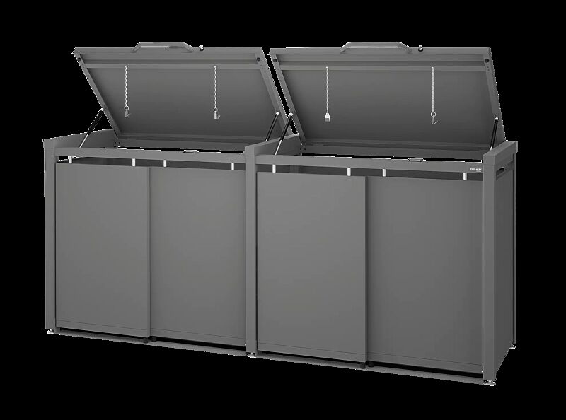 Müllbehälter-Vierfachschrank STYLEOUT® BLANK, mit Klappdach, Aluminiumkonstruktion in RAL 9007 graualuminium