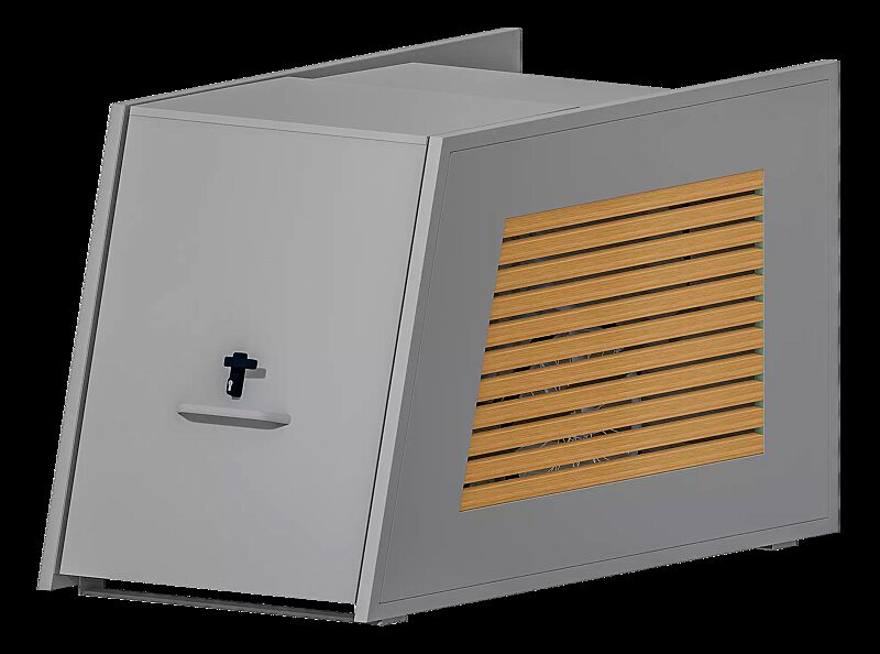 Fahrradgarage STYLEOUT® BIKEBOX LINIS, Seitenwände mit Lamellen in Holzdekor Douglasie, Aluminiumkonstruktion in RAL 9007 graualuminium