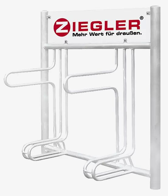 Fahrradständer ADELAIDE einseitig, zum Einbetonieren, 2 Stellplätze, mit Werbeschild, Edelstahl