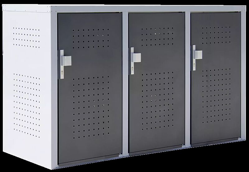 Müllbehälter-Dreifachschrank FLEET, Türanschlag 3 x DIN rechts, in RAL 9006 weißaluminium