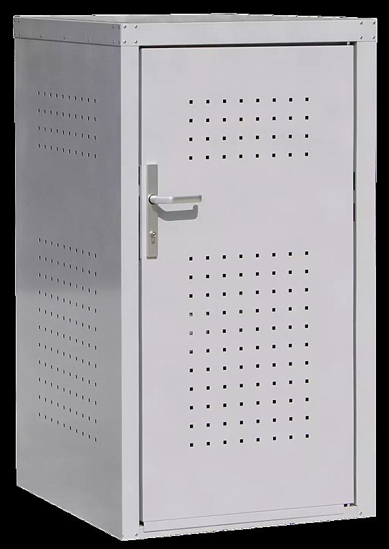 Müllbehälter-Einzelschrank FLEET, Türanschlag DIN rechts, in RAL 9006 weißaluminium