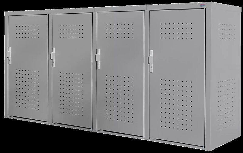 Müllbehälter-Vierfachschrank FLEET, in DB 702 eisenglimmer, Türen mit fester Griffplatte außen und Klinke innen