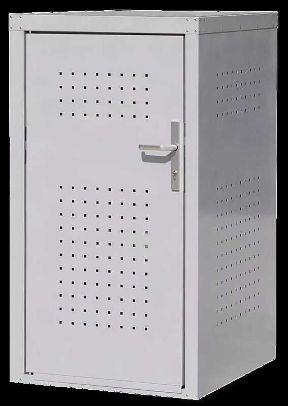 Müllbehälter-Einzelschrank FLEET, Türanschlag DIN links, in RAL 9006 weißaluminium