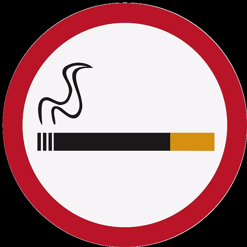Aufkleber ZIGARETTE  mit roter Umrandung , Hintergrund weiß, Ø 300 mm