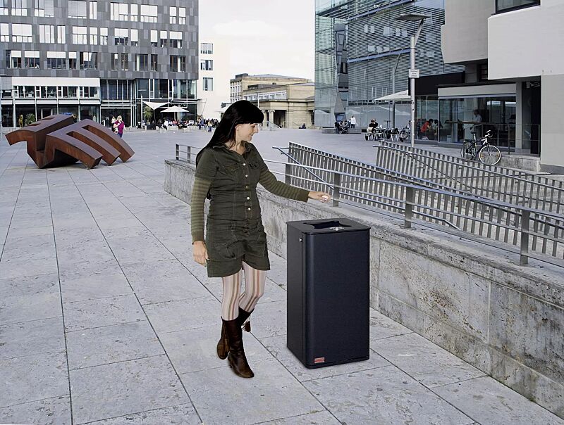 Abfallbehälter LACES mit Ascher, in RAL 7016 anthrazitgrau