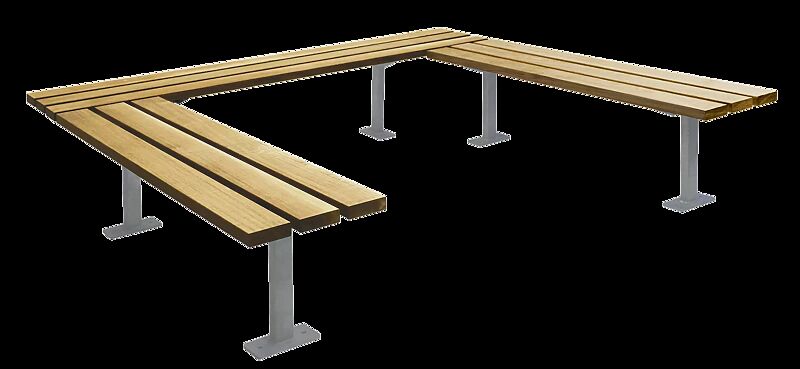 Sitzbank TOBACCO für 1-Feld-Anlage, 3-seitig, mit Eschenholzbelattung, Stahlteile in RAL 7001 silbergrau