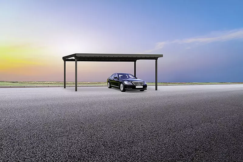 Pkw-Überdachung Z01, für 2 Pkw, Dachbreite x Dachtiefe 5290 x 5000 mm, Stahlkonstruktion in RAL 7016 anthrazitgrau