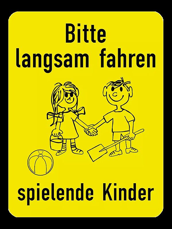 Hinweisschild: Bitte langsam fahren - spielende Kinder