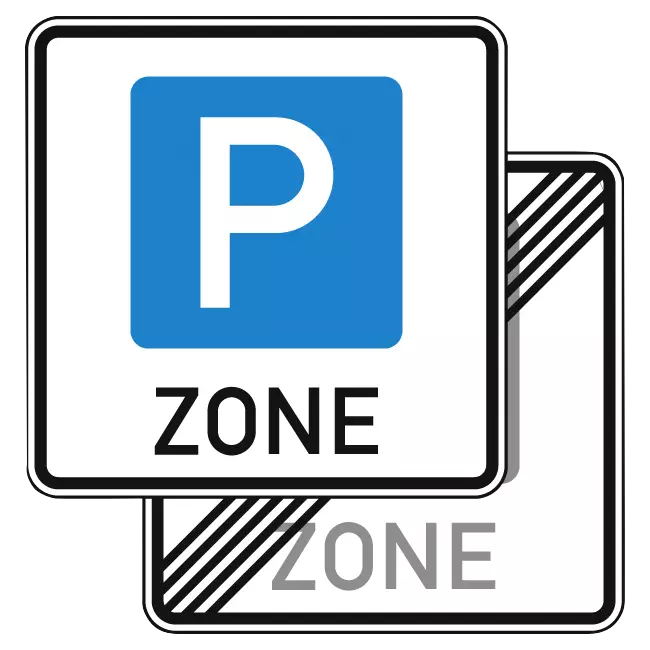 Verkehrszeichen: Beginn einer Parkraumbewirtschaftungszone doppelseitig