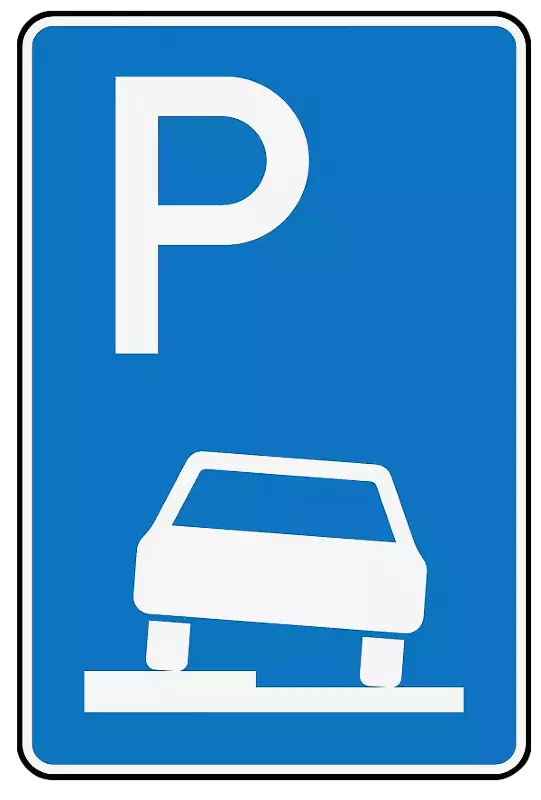 Verkehrszeichen: Parken auf Gehwegen halb in Fahrtrichtung links