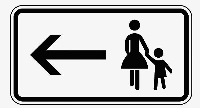 Verkehrszeiche: Fußgänger Gehweg gegenüber benutzen, linksweisend