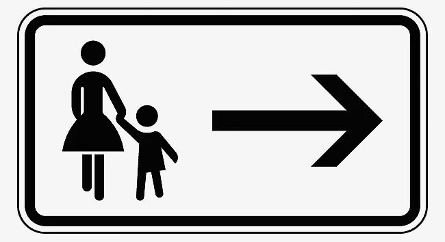 Verkehrszeichen: Fußgänger Gehweg gegenüber benutzen, rechtsweisend