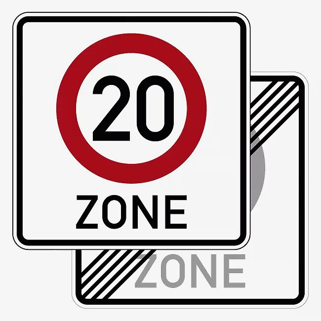 Verkehrszeichen BEGINN EINER TEMPO 20-ZONE DOPPELS 600 x 600 mm, RA 1