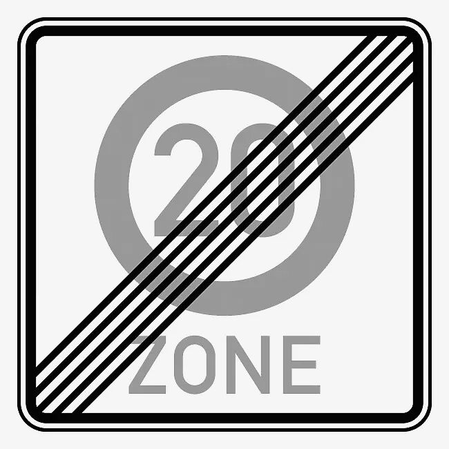 Verkehrszeichen ENDE EINER TEMPO 20-ZONE 600 x 600 mm, RA 2