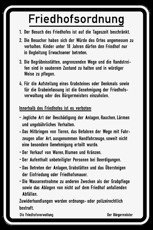 Hinweisschild: Friedhofsordnung