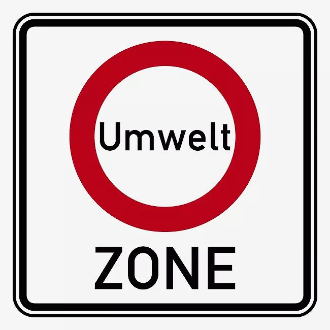 Verkehrszeichen: Beginn einer Verkehrsverbotszone zur Verminderung schädlicher Luftverunreinigungen in einer Zone