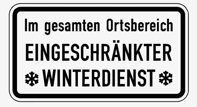 Verkehrszeichen: Im gesamten Ortsbereich - Eingeschränkter Winterdienst