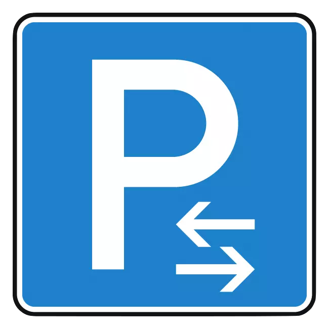 Verkehrszeichen: Parken Mitte (Aufstellung rechts oder links)