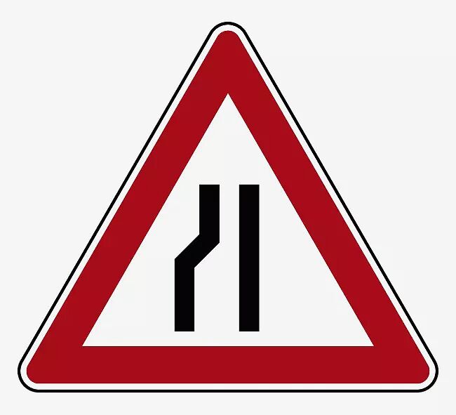 Verkehrszeichen: Einseitig verengte Fahrbahn, Verengung links