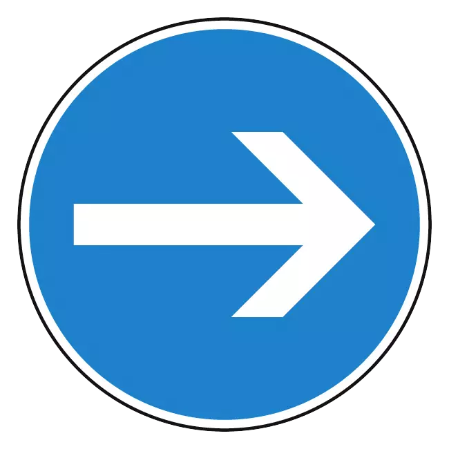 Verkehrszeichen: Vorgeschriebene Fahrtrichtung hier rechts