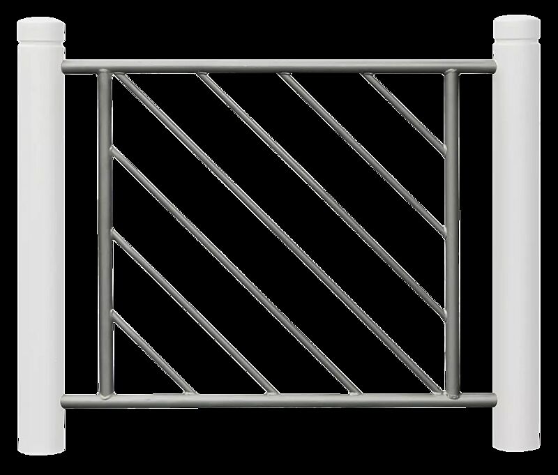 Systemgeländer mit Poller BOULEVARD 83, Gitterelement mit diagonalen Füllstäben in einer Breite von 1030 mm, in DB 703 eisenglimmer