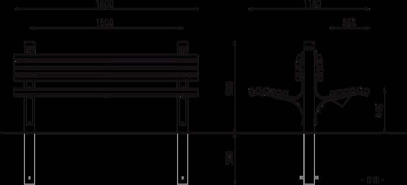 Sitzbank mit Poller BOULEVARD 102 - Doppelbank mit Rückenlehne