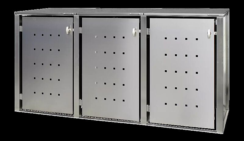 Müllbehälter-Dreifachschrank CHEYENNE, mit Klappdach, komplett aus Edelstahl