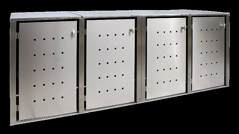 Müllbehälter-Vierfachschrank CHEYENNE, mit Klappdach, komplett aus Edelstahl