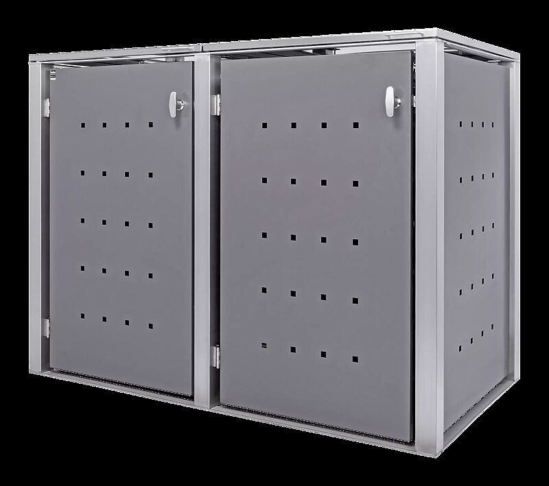 Müllbehälter-Doppelschrank CHEYENNE, Edelstahl pulverbeschichtet in RAL 7016 anthrazitgrau