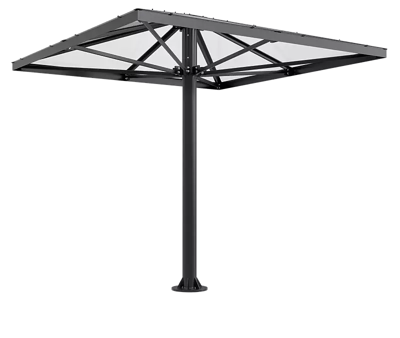 Raucherunterstand FUMAT, 4-eckig, Dachbreite x Dachtiefe 3027 mm x 3027 mm, Stahlkonstruktion in RAL 7016 anthrazitgrau